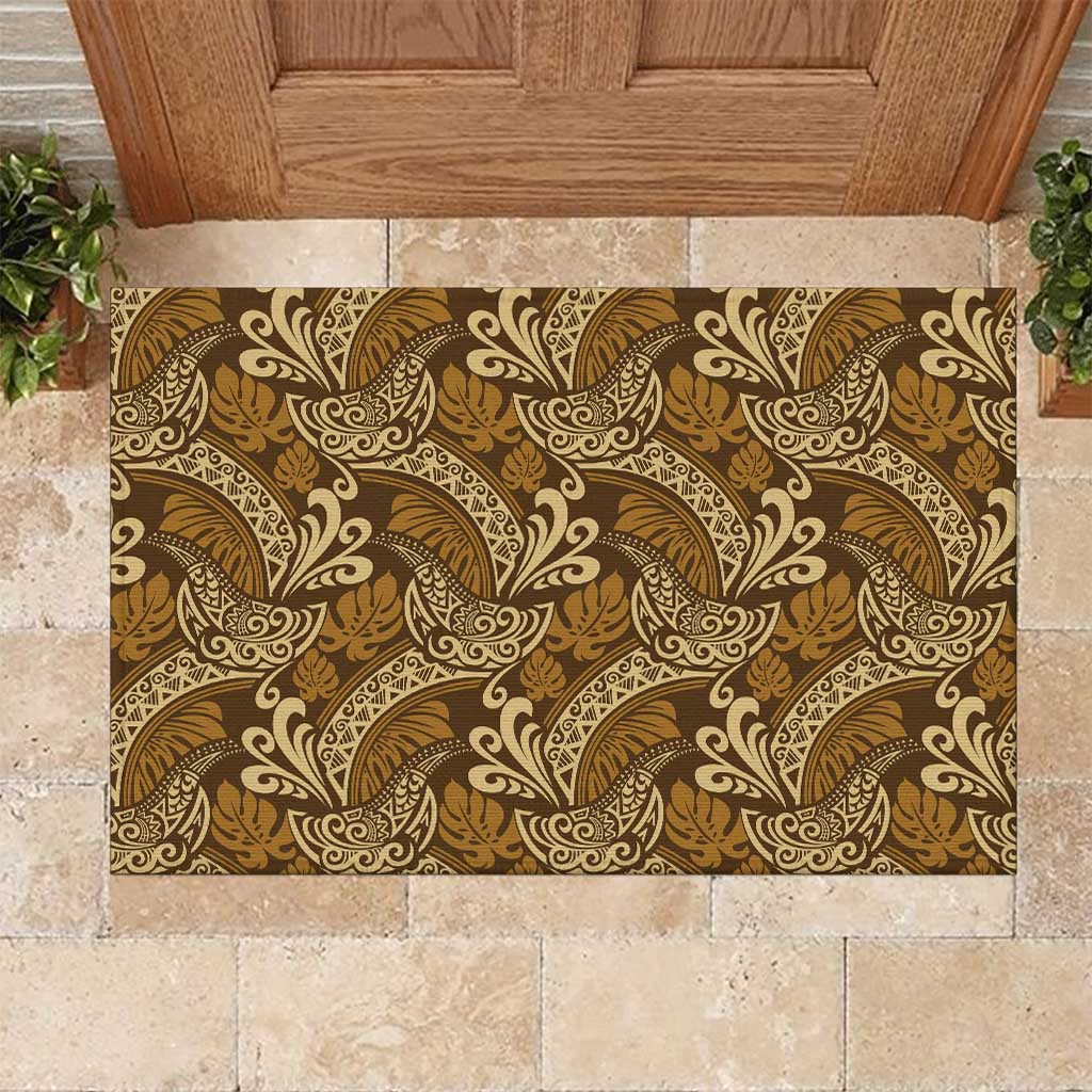 Brown Gold Monstera Rubber Doormat Polynesian Tribal Pattern LT01 Gold - Polynesian Pride