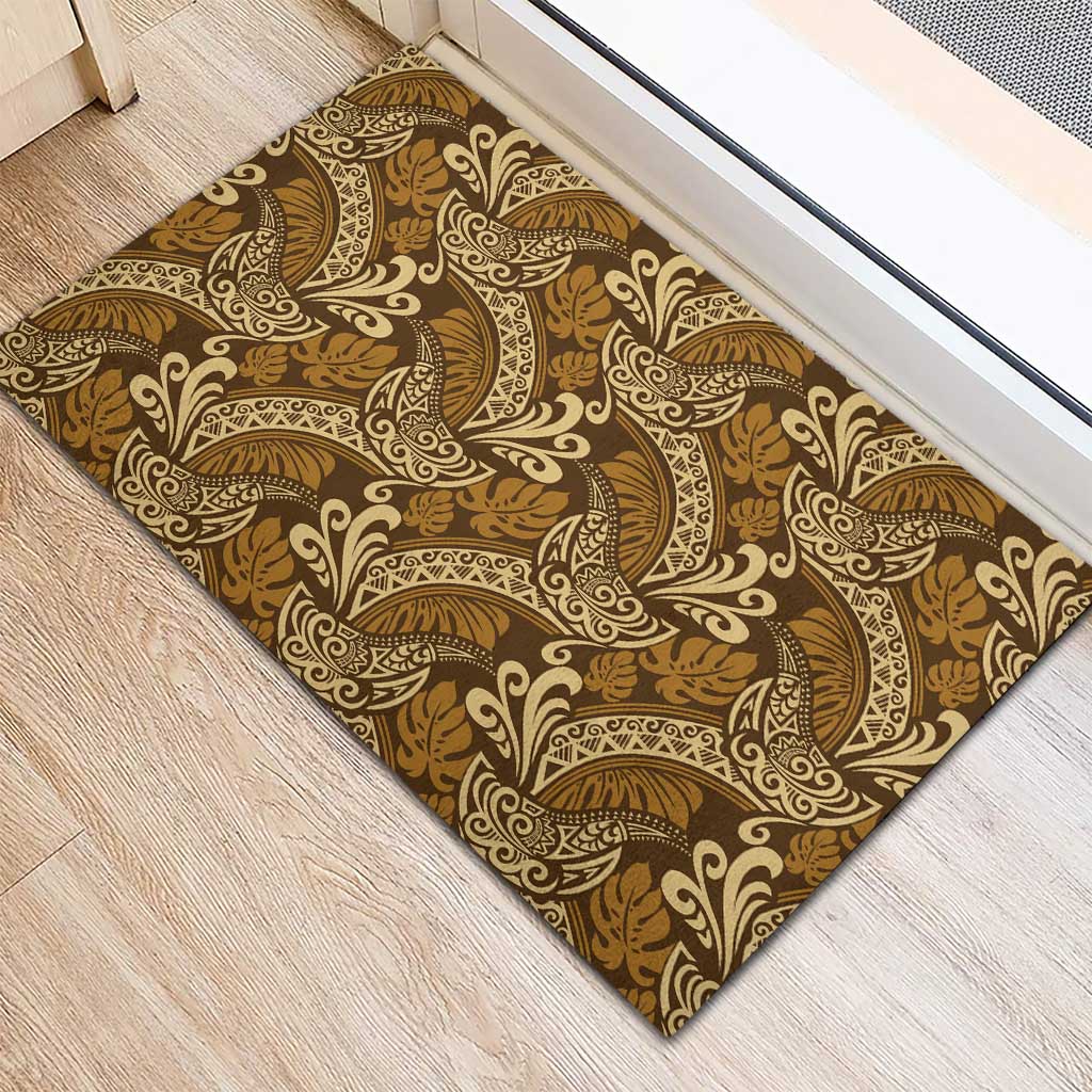 Brown Gold Monstera Rubber Doormat Polynesian Tribal Pattern LT01 - Polynesian Pride
