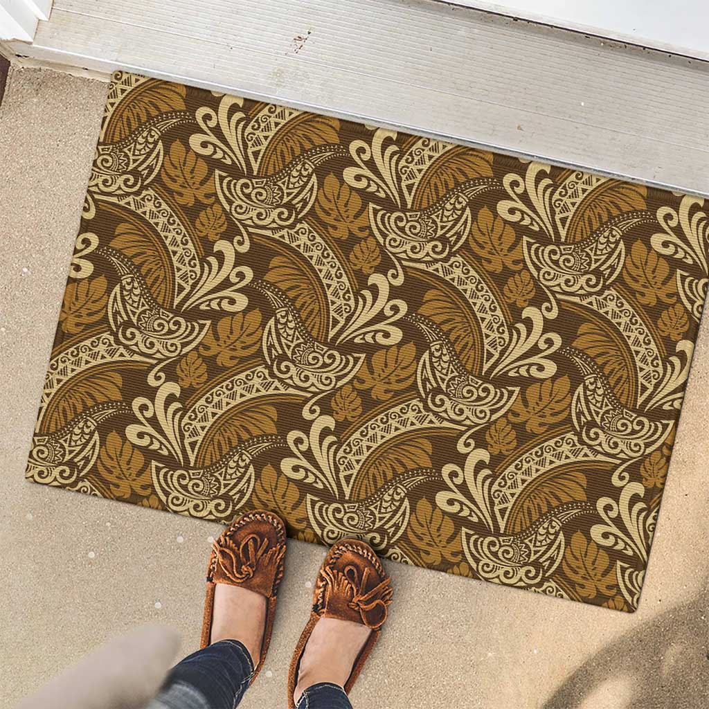 Brown Gold Monstera Rubber Doormat Polynesian Tribal Pattern LT01 - Polynesian Pride