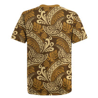 Brown Gold Monstera Rugby Jersey Polynesian Tribal Pattern - Polynesian Pride