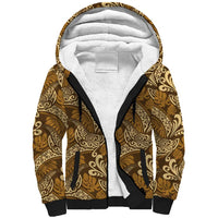 Brown Gold Monstera Sherpa Hoodie Polynesian Tribal Pattern - Polynesian Pride
