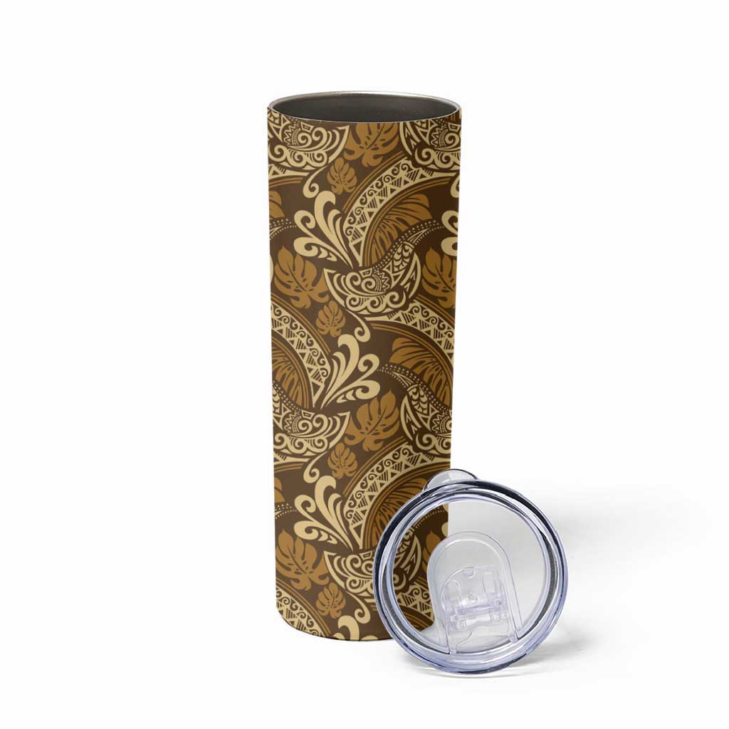Brown Gold Monstera Skinny Tumbler Polynesian Tribal Pattern LT01 - Polynesian Pride