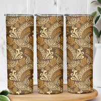 Brown Gold Monstera Skinny Tumbler Polynesian Tribal Pattern LT01 - Polynesian Pride