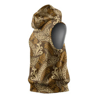 Brown Gold Monstera Sleeveless Hoodie Polynesian Tribal Pattern LT01 - Polynesian Pride