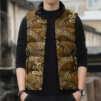Brown Gold Monstera Sleeveless Puffer Jacket Polynesian Tribal Pattern LT01 - Polynesian Pride