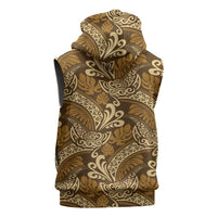 Brown Gold Monstera Sleeveless Zip Hoodie Polynesian Tribal Pattern LT01 - Polynesian Pride
