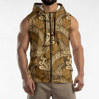 Brown Gold Monstera Sleeveless Zip Hoodie Polynesian Tribal Pattern LT01 - Polynesian Pride