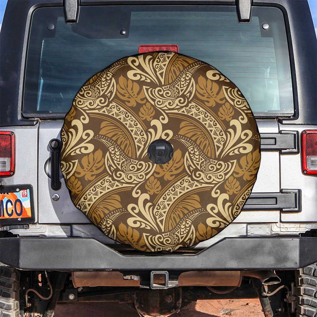 Brown Gold Monstera Spare Tire Cover Polynesian Tribal Pattern - Polynesian Pride