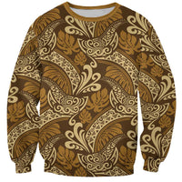 Brown Gold Monstera Sweatshirt Polynesian Tribal Pattern LT01 Unisex Gold - Polynesian Pride