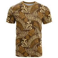 Brown Gold Monstera T Shirt Polynesian Tribal Pattern LT01 Gold - Polynesian Pride