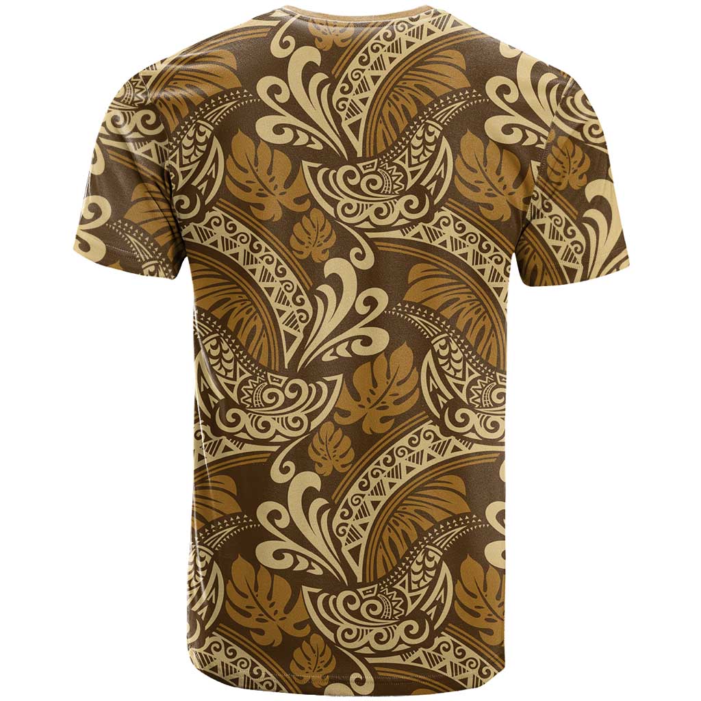Brown Gold Monstera T Shirt Polynesian Tribal Pattern LT01 - Polynesian Pride