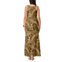 Brown Gold Monstera Tank Maxi Dress Polynesian Tribal Pattern LT01 - Polynesian Pride