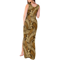 Brown Gold Monstera Tank Maxi Dress Polynesian Tribal Pattern LT01 - Polynesian Pride