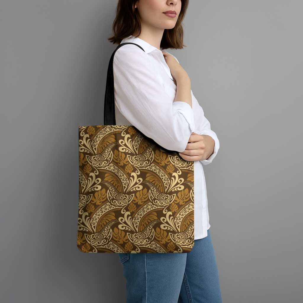 Brown Gold Monstera Tote Bag Polynesian Tribal Pattern - Polynesian Pride