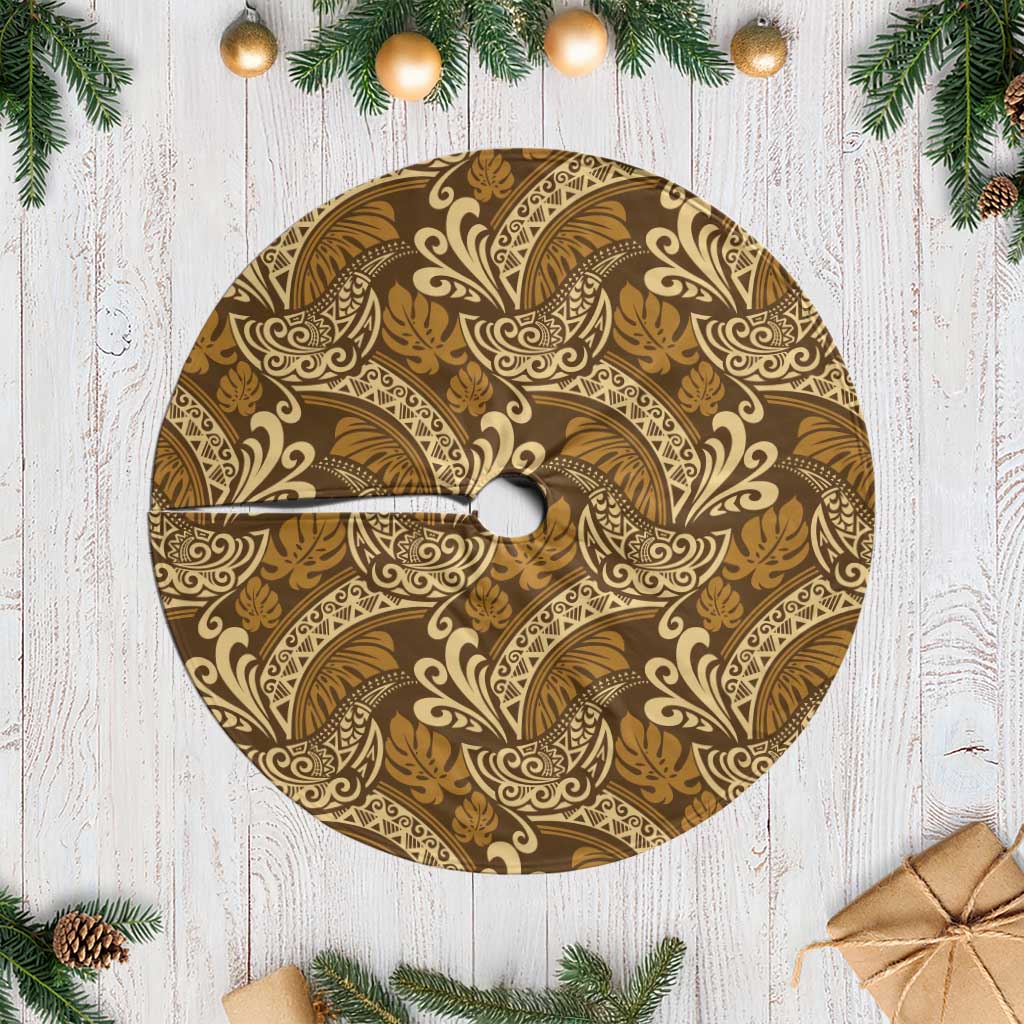 Brown Gold Monstera Tree Skirt Polynesian Tribal Pattern LT01 Casual Gold - Polynesian Pride