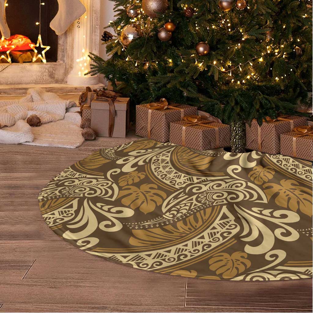 Brown Gold Monstera Tree Skirt Polynesian Tribal Pattern LT01 - Polynesian Pride
