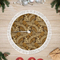 Brown Gold Monstera Tree Skirt Polynesian Tribal Pattern LT01 Fringed Gold - Polynesian Pride