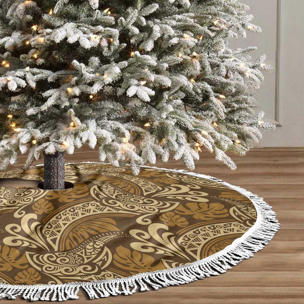 Brown Gold Monstera Tree Skirt Polynesian Tribal Pattern LT01 - Polynesian Pride