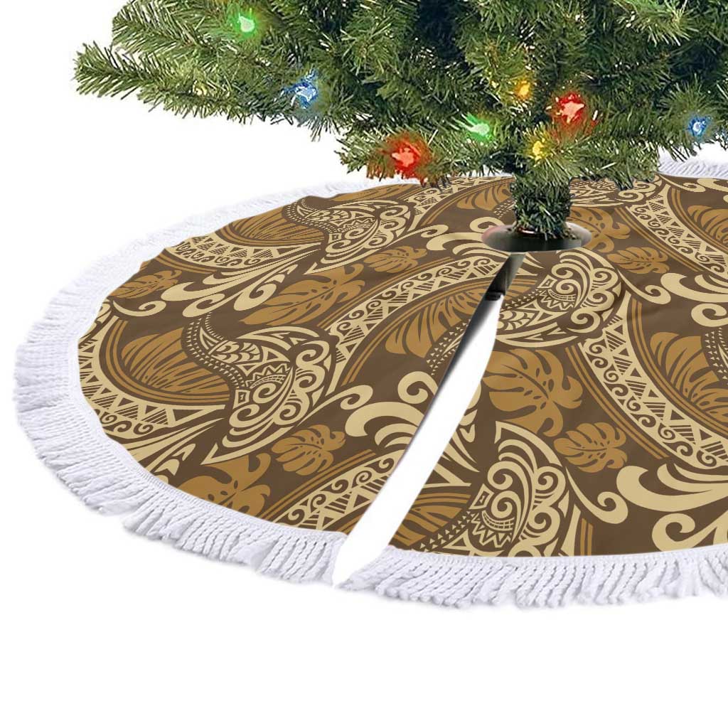 Brown Gold Monstera Tree Skirt Polynesian Tribal Pattern LT01 - Polynesian Pride