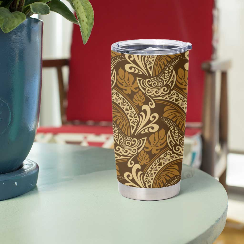 Brown Gold Monstera Tumbler Cup Polynesian Tribal Pattern LT01 - Polynesian Pride