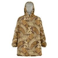 Brown Gold Monstera Wearable Blanket Hoodie Polynesian Tribal Pattern LT01 One Size Gold - Polynesian Pride