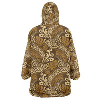 Brown Gold Monstera Wearable Blanket Hoodie Polynesian Tribal Pattern LT01 - Polynesian Pride