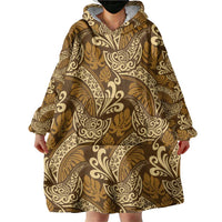 Brown Gold Monstera Wearable Blanket Hoodie Polynesian Tribal Pattern LT01 - Polynesian Pride
