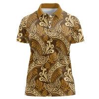 Brown Gold Monstera Women Polo Shirt Polynesian Tribal Pattern LT01 Female Gold - Polynesian Pride