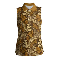 Brown Gold Monstera Women Sleeveless Polo Shirt Polynesian Tribal Pattern LT01 Female Gold - Polynesian Pride