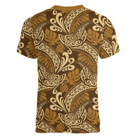 Brown Gold Monstera Women V-Neck T-Shirt Polynesian Tribal Pattern LT01 - Polynesian Pride