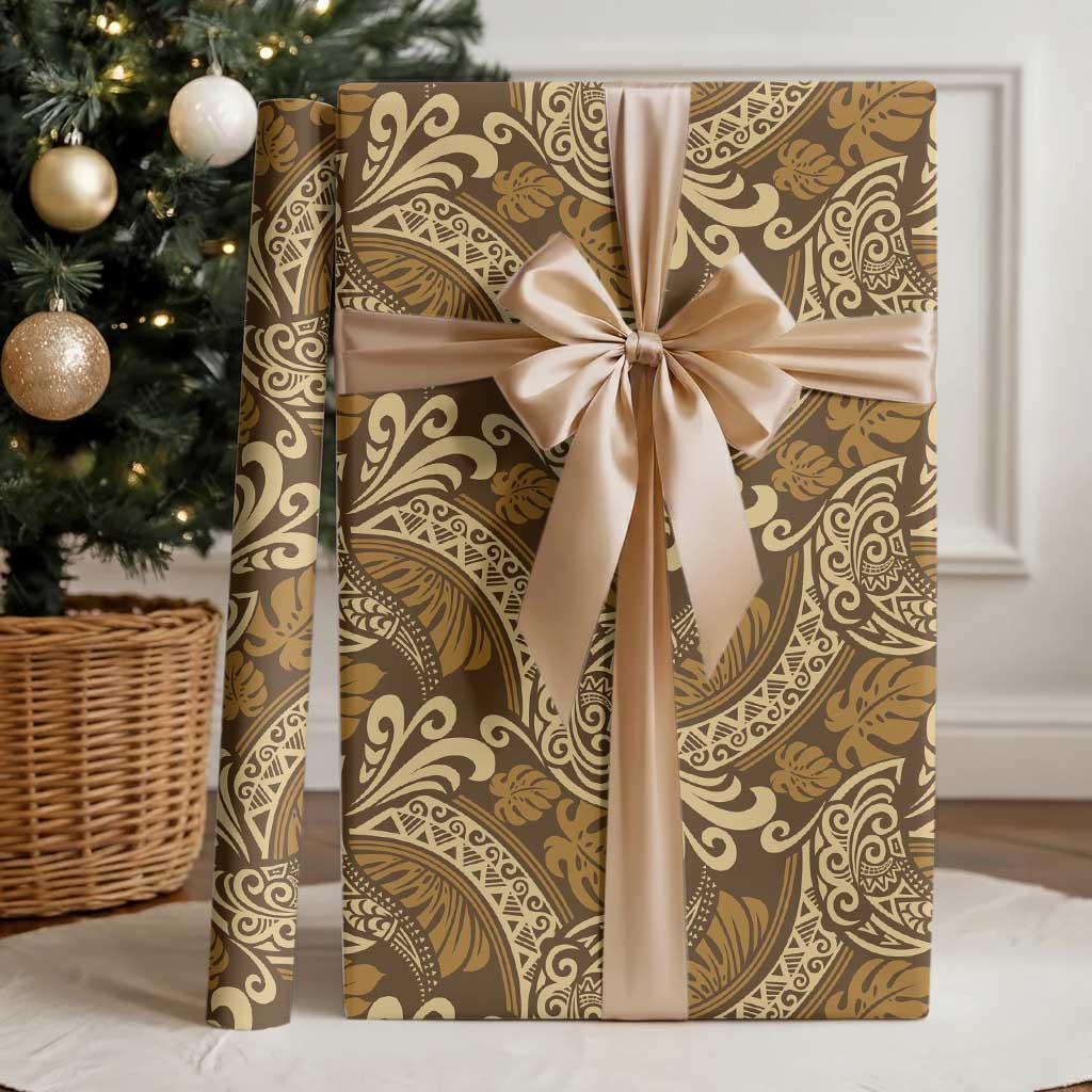 Brown Gold Monstera Wrapping Paper Polynesian Tribal Pattern LT01 - Polynesian Pride