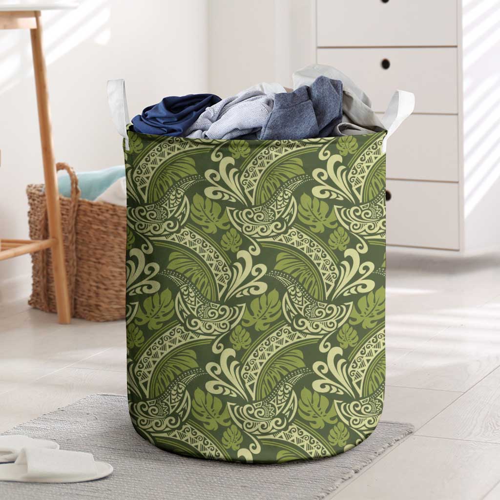 Olive Green Monstera Laundry Basket Polynesian Tribal Pattern LT01 Green - Polynesian Pride