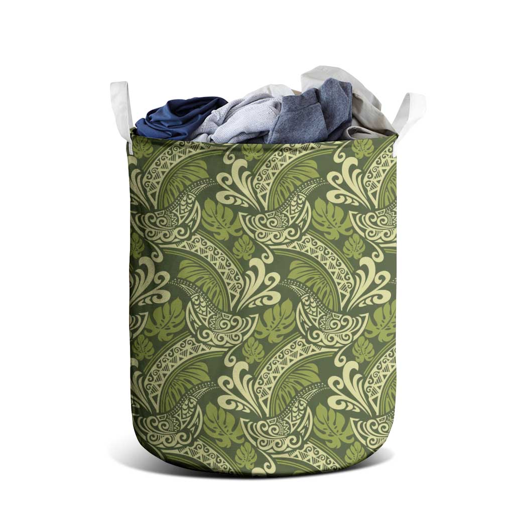 Olive Green Monstera Laundry Basket Polynesian Tribal Pattern LT01 - Polynesian Pride