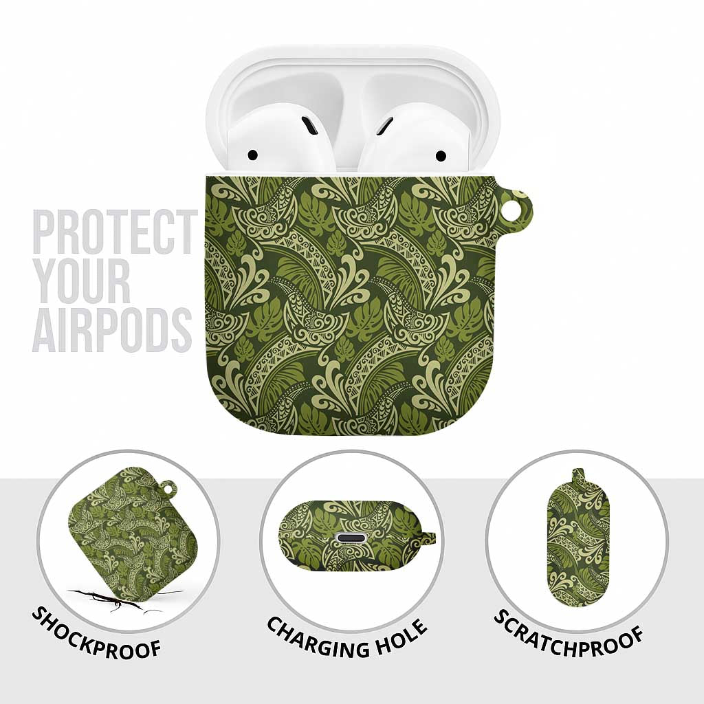 Olive Green Monstera AirPods Case Polynesian Tribal Pattern - Polynesian Pride