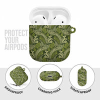 Olive Green Monstera AirPods Case Polynesian Tribal Pattern - Polynesian Pride