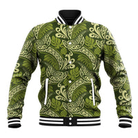 Olive Green Monstera Baseball Jacket Polynesian Tribal Pattern LT01 Unisex Green - Polynesian Pride