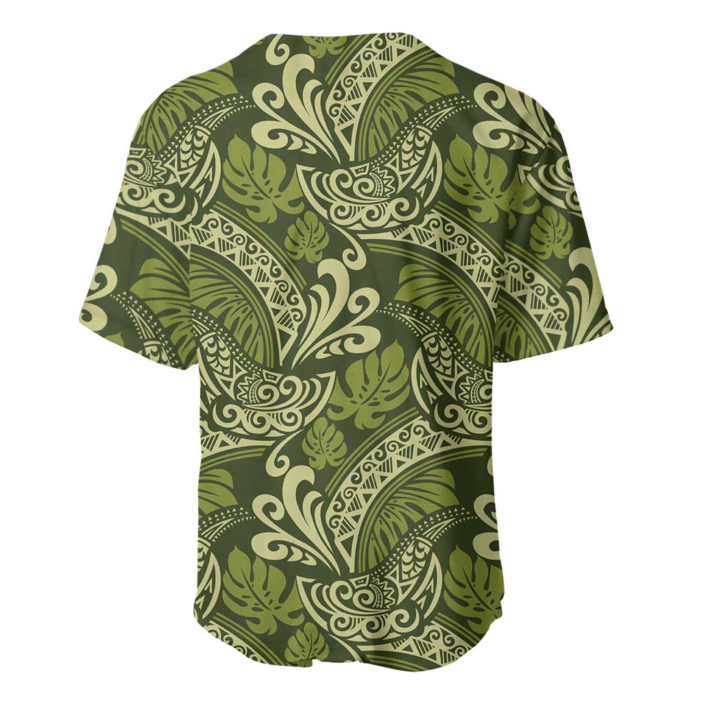 Olive Green Monstera Baseball Jersey Polynesian Tribal Pattern LT01 - Polynesian Pride