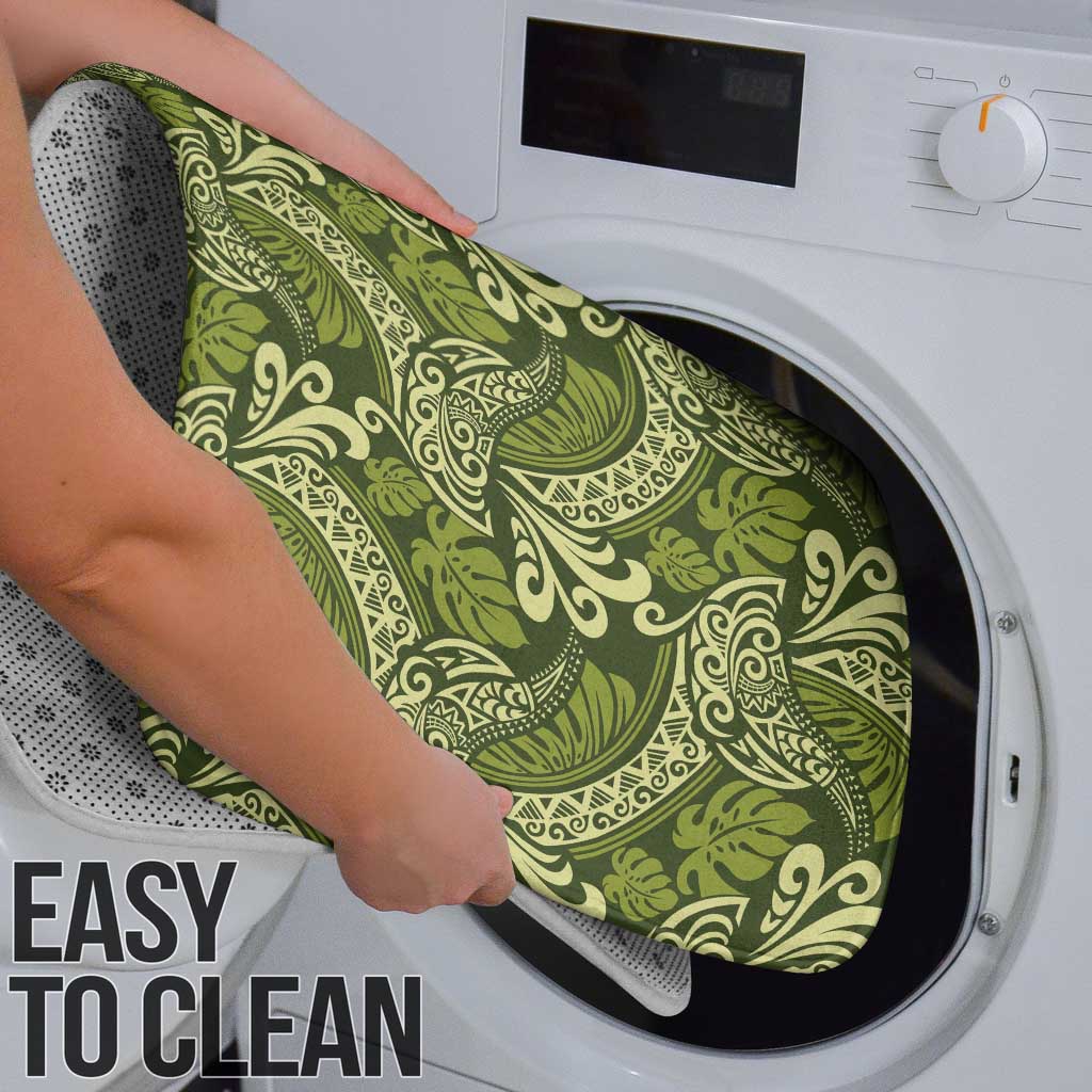 Olive Green Monstera Bathroom Set Polynesian Tribal Pattern - Polynesian Pride