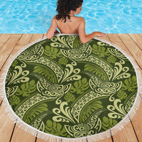 Olive Green Monstera Beach Blanket Polynesian Tribal Pattern - Polynesian Pride