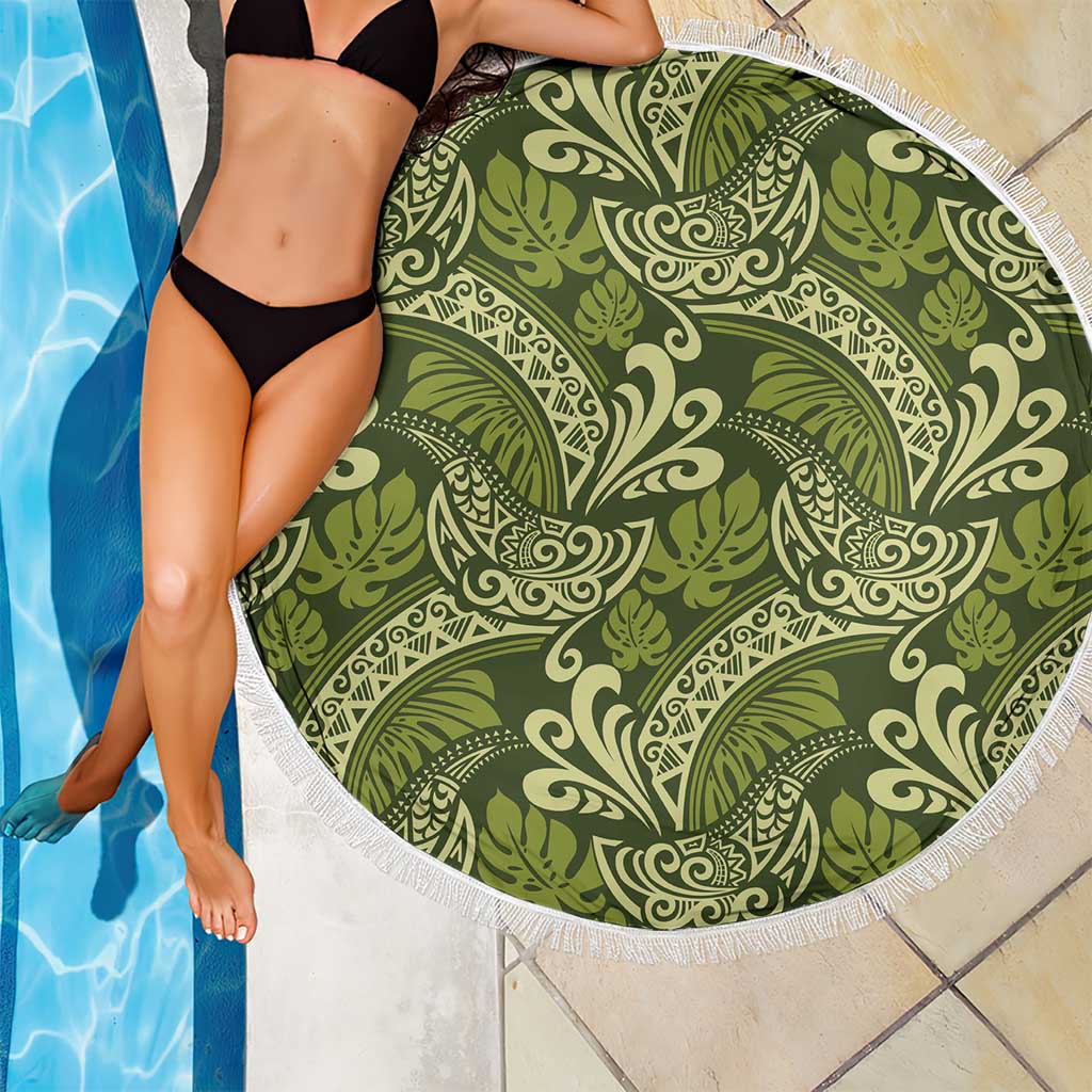 Olive Green Monstera Beach Blanket Polynesian Tribal Pattern - Polynesian Pride