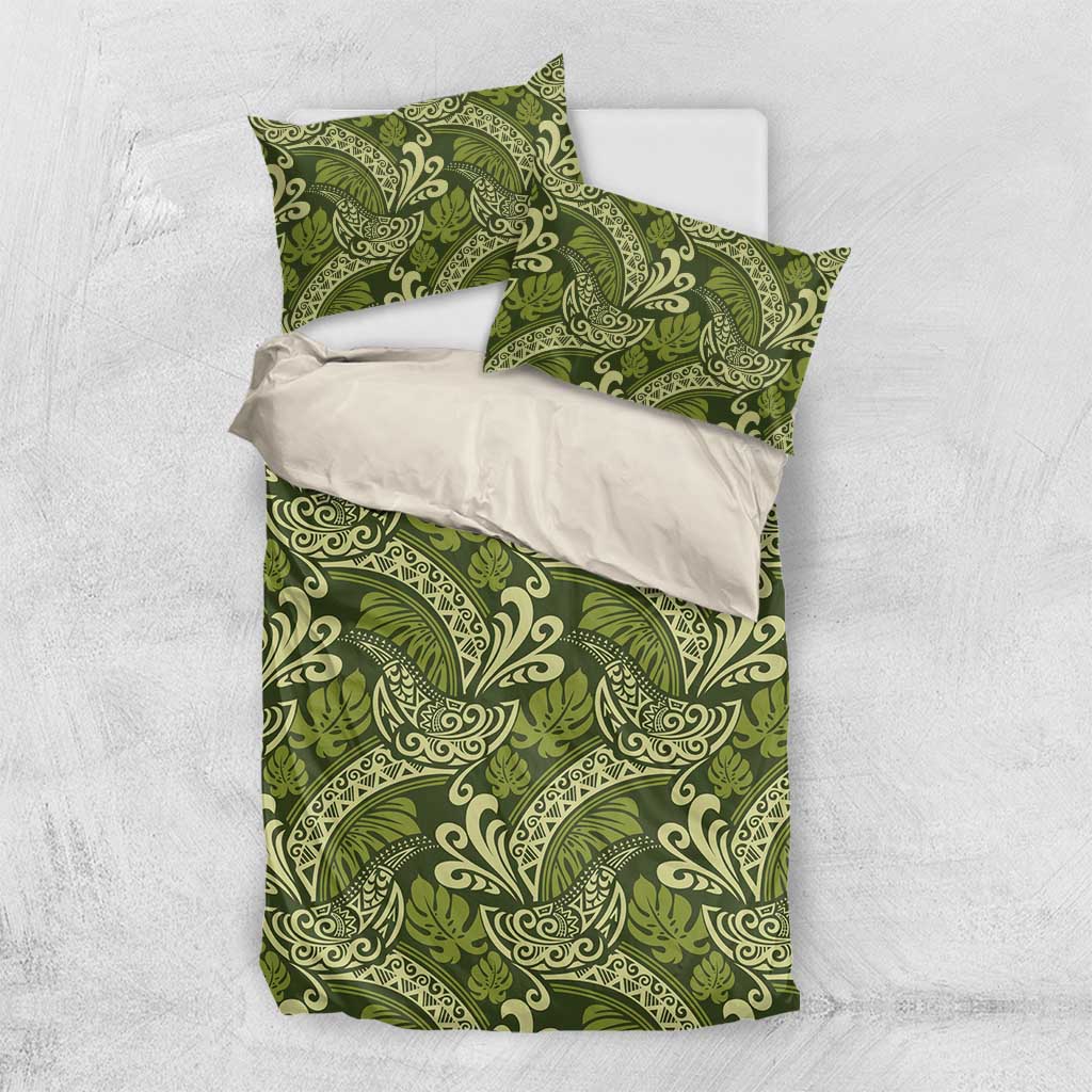 Olive Green Monstera Bedding Set Polynesian Tribal Pattern - Polynesian Pride