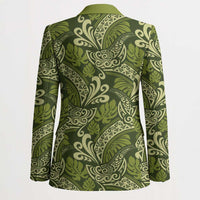 Olive Green Monstera Blazer Polynesian Tribal Pattern - Polynesian Pride