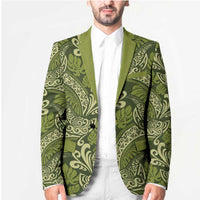 Olive Green Monstera Blazer Polynesian Tribal Pattern - Polynesian Pride