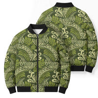 Olive Green Monstera Bomber Puffer Jacket Polynesian Tribal Pattern LT01 - Polynesian Pride