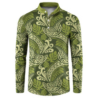 Olive Green Monstera Button Sweatshirt Polynesian Tribal Pattern LT01 Green - Polynesian Pride