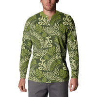 Olive Green Monstera Button Sweatshirt Polynesian Tribal Pattern LT01 - Polynesian Pride