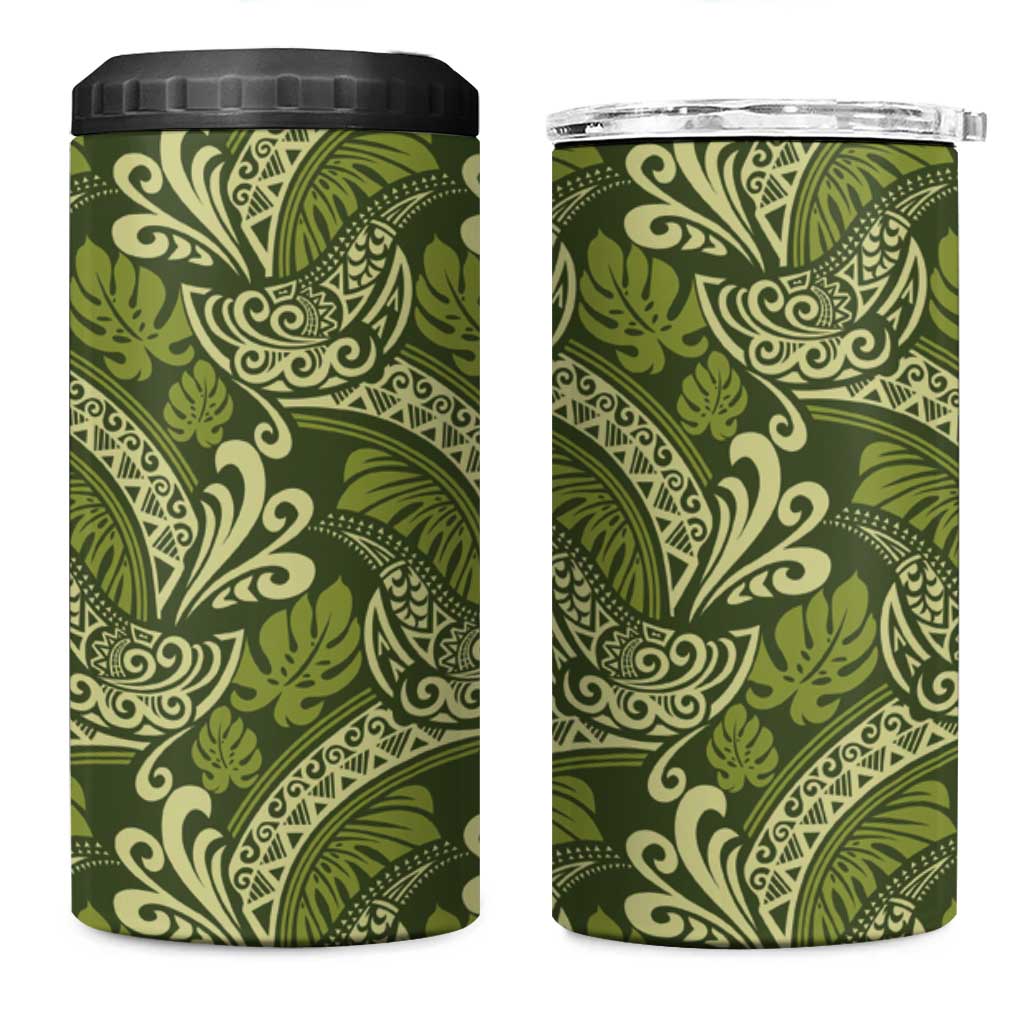 Olive Green Monstera 4 in 1 Can Cooler Tumbler Polynesian Tribal Pattern LT01 One Size: 16 oz Green - Polynesian Pride