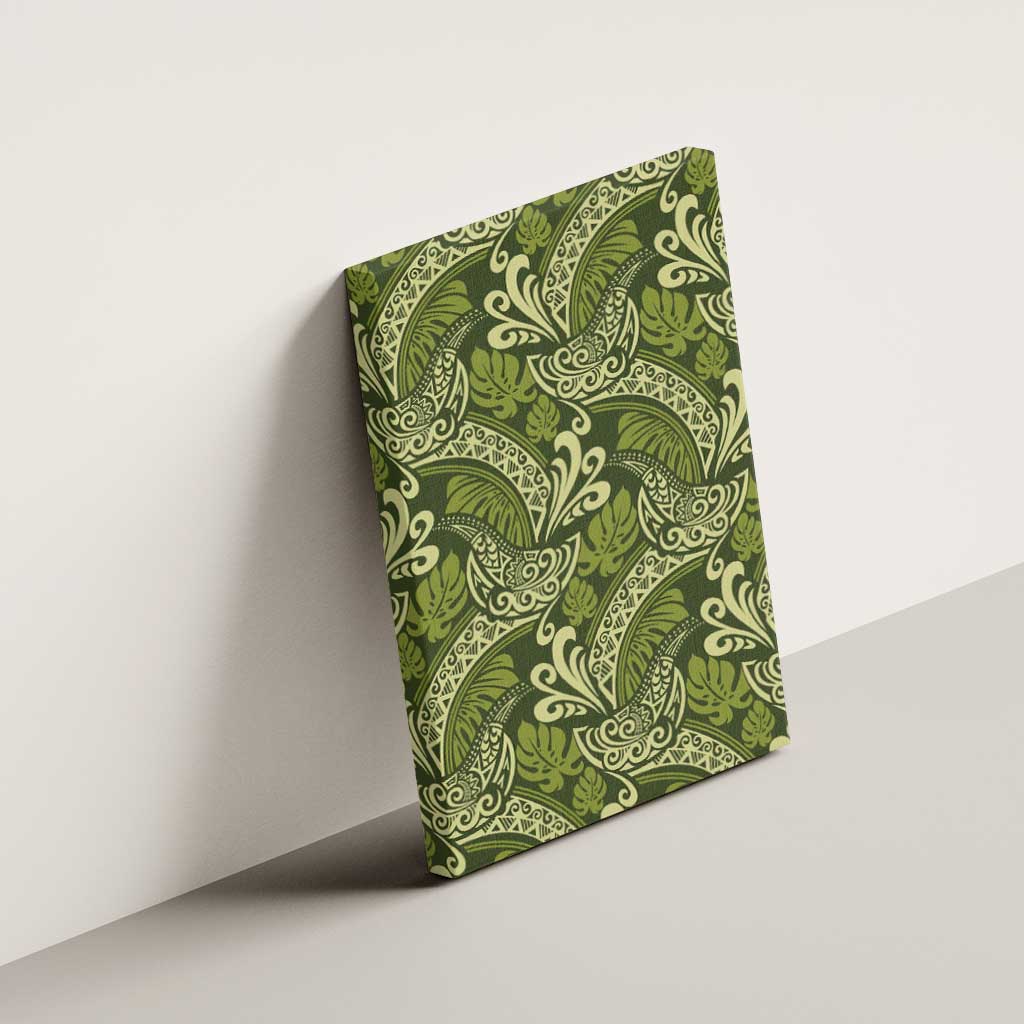 Olive Green Monstera Canvas Wall Art Polynesian Tribal Pattern LT01 - Polynesian Pride
