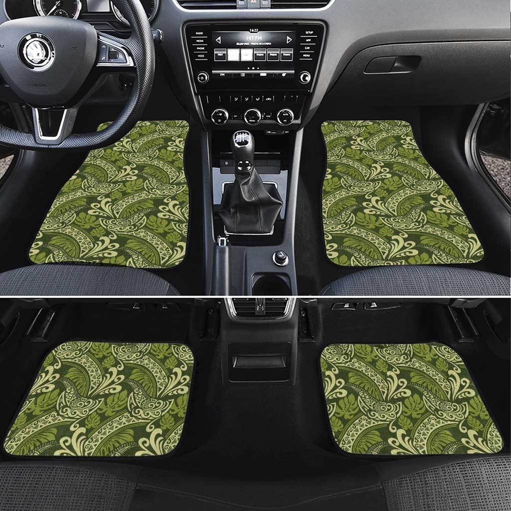 Olive Green Monstera Car Mats Polynesian Tribal Pattern LT01 Set 4pcs Green - Polynesian Pride