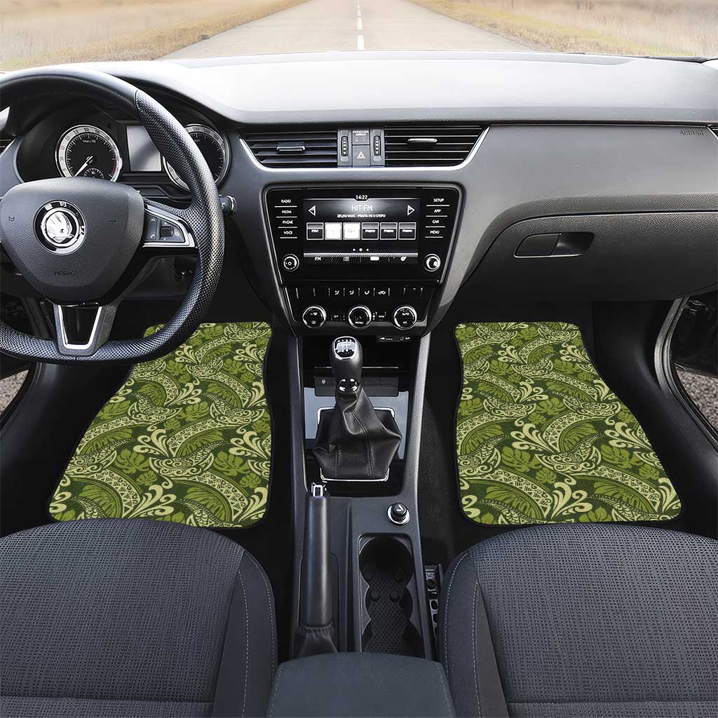 Olive Green Monstera Car Mats Polynesian Tribal Pattern LT01 Set 2pcs - Front Green - Polynesian Pride